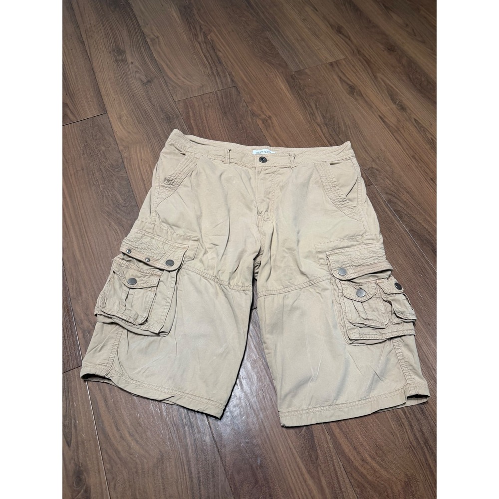 Best South Mens Khaki Cargo Shorts Size 34 Tan Cotton Multi Pocket Utility
